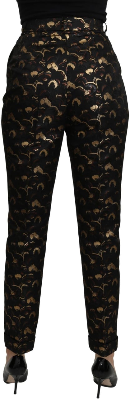 Dolce & Gabbana Black Gold Brocade High Waist Pants Zwart