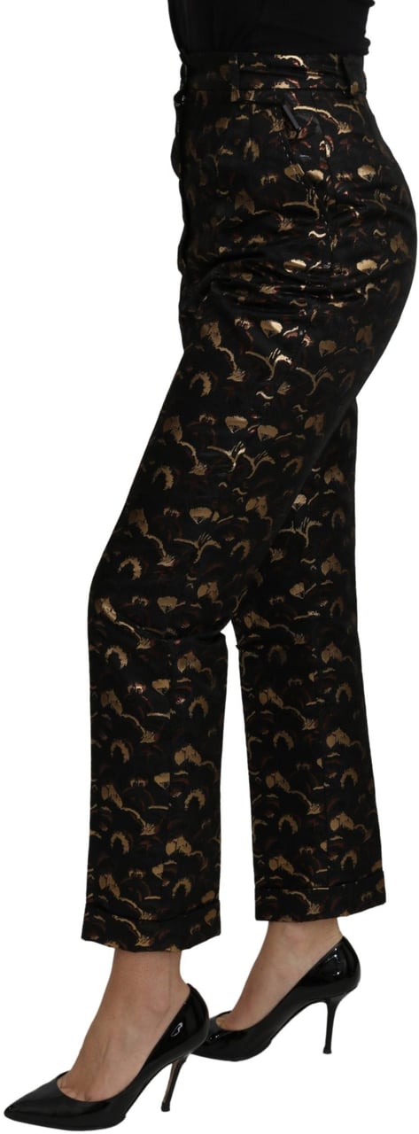 Dolce & Gabbana Black Gold Brocade High Waist Pants Zwart