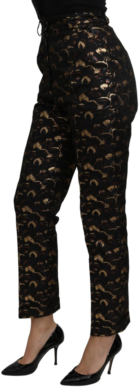 Dolce & Gabbana Black Gold Brocade High Waist Pants Zwart