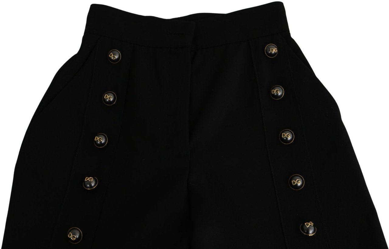 Dolce & Gabbana Black Wide Wool Leg Cropped Trouser Pant Zwart