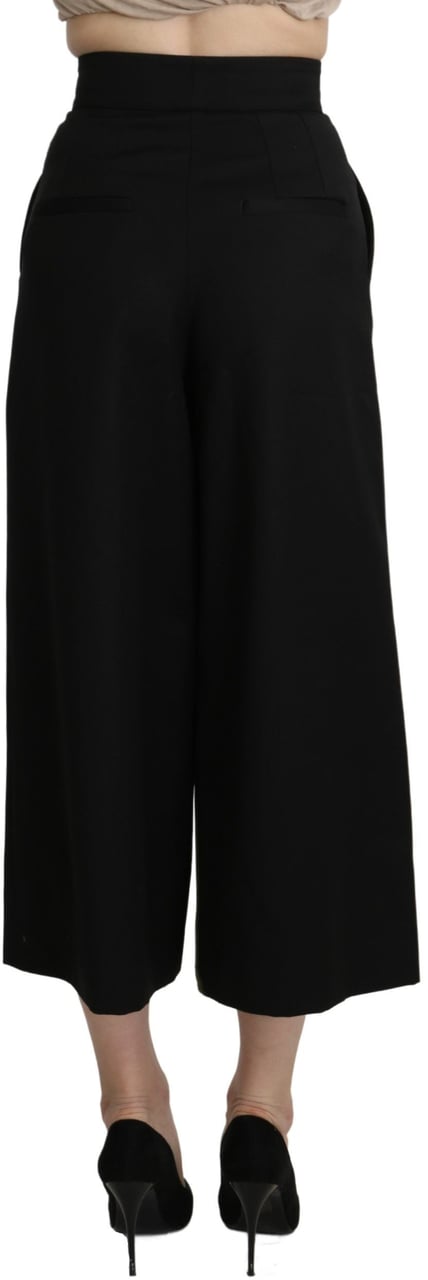 Dolce & Gabbana Black Wide Wool Leg Cropped Trouser Pant Zwart