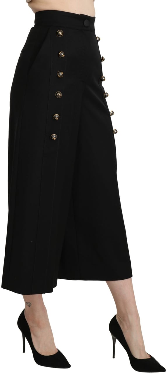 Dolce & Gabbana Black Wide Wool Leg Cropped Trouser Pant Zwart