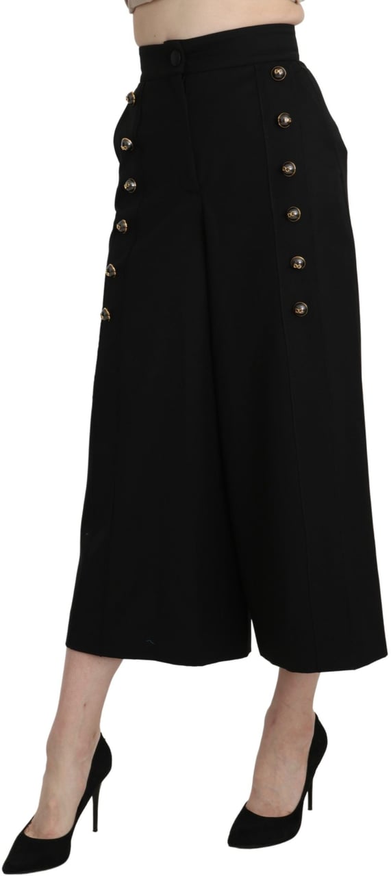 Dolce & Gabbana Black Wide Wool Leg Cropped Trouser Pant Zwart