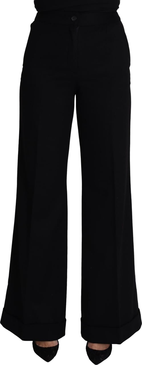 Dolce & Gabbana Black Cashmere Wide Leg Women Trouser Pants Zwart
