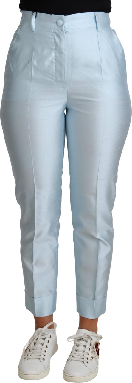 Dolce & Gabbana Light Blue Silk Cropped Tapered Trouser Pants Blauw