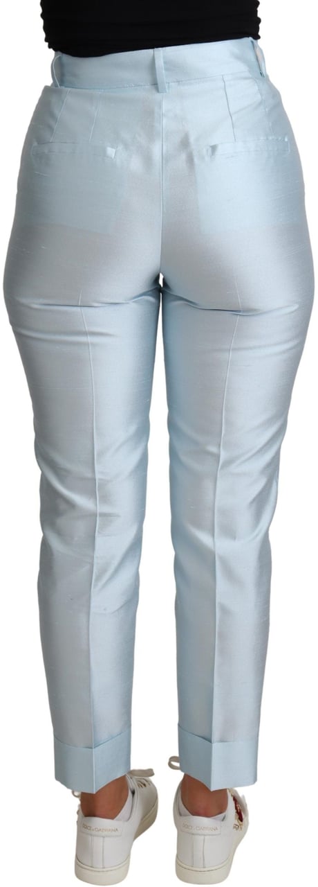 Dolce & Gabbana Light Blue Silk Cropped Tapered Trouser Pants Blauw