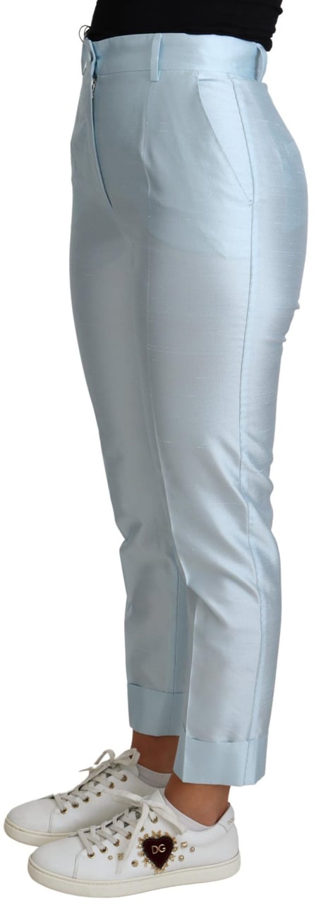 Dolce & Gabbana Light Blue Silk Cropped Tapered Trouser Pants Blauw