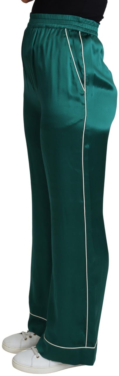 Dolce & Gabbana Green High Waist Pajama Trouser Silk Pant Groen