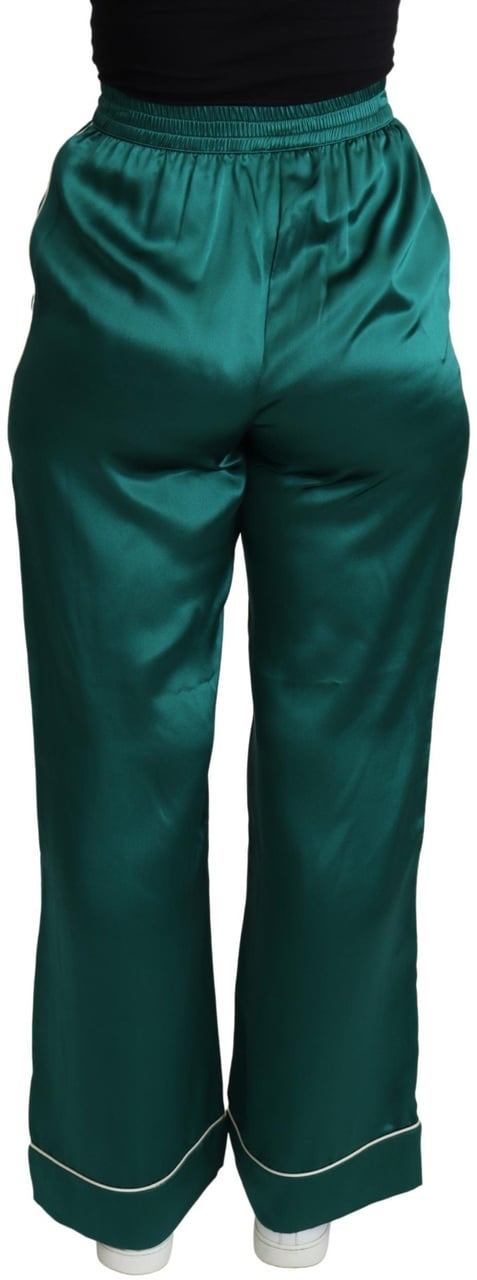 Dolce & Gabbana Green High Waist Pajama Trouser Silk Pant Groen