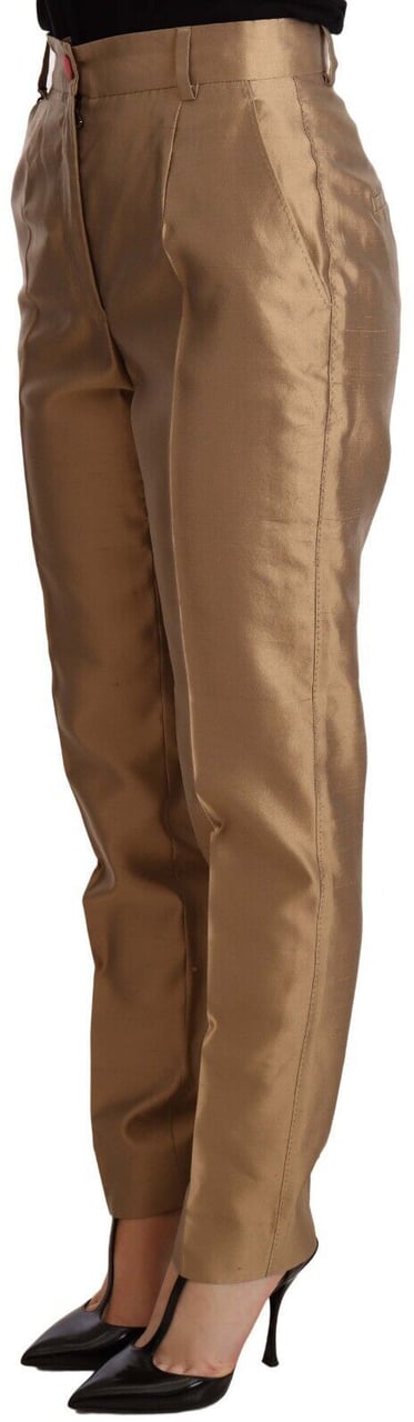 Dolce & Gabbana Gold Silk Tapered Trouser Metallic Pants Goud