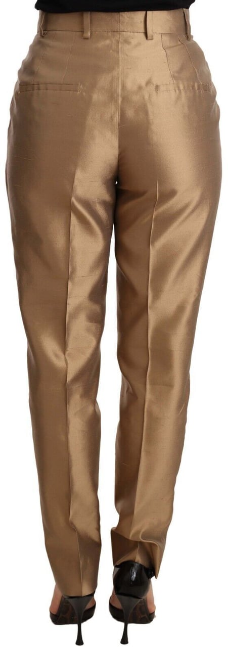Dolce & Gabbana Gold Silk Tapered Trouser Metallic Pants Goud