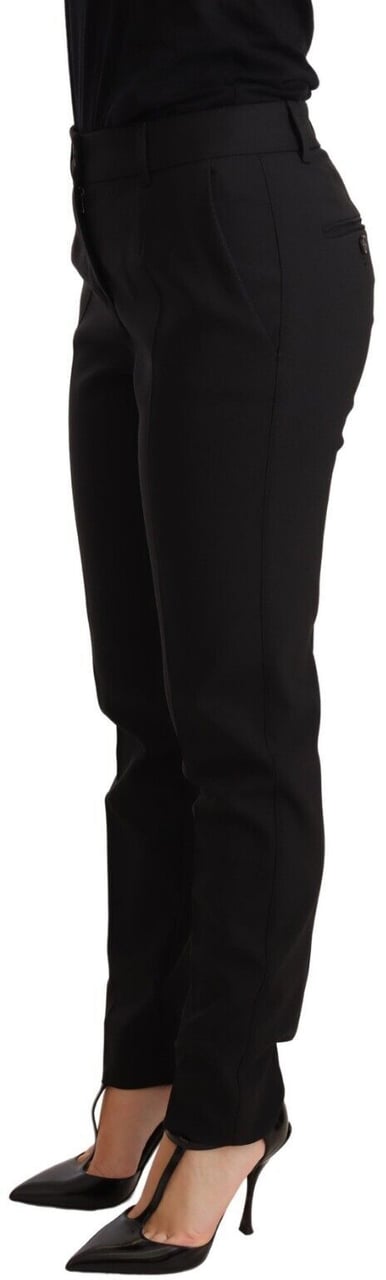 Dolce & Gabbana Black Tapered Women Trouser Virgin Wool Pants Zwart