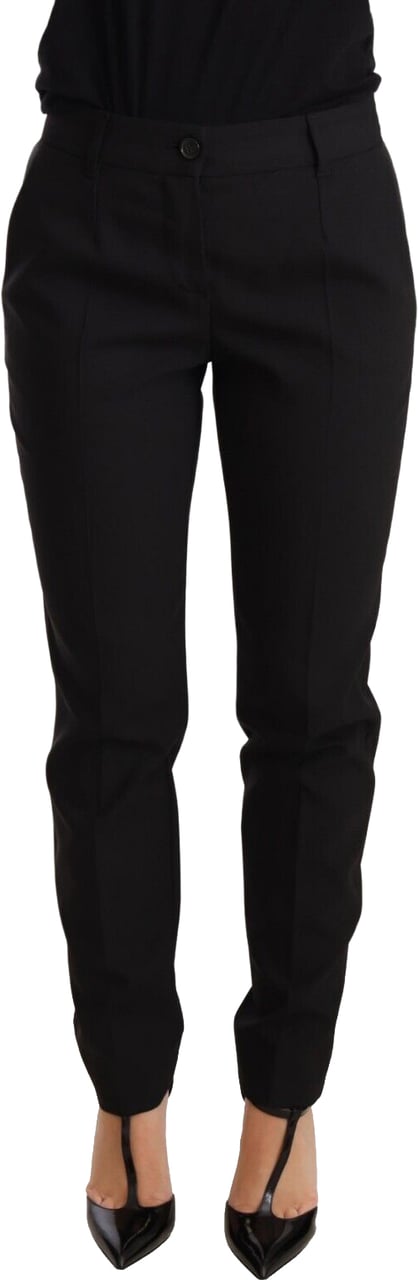 Dolce & Gabbana Black Tapered Women Trouser Virgin Wool Pants Zwart
