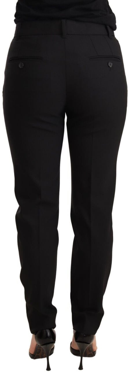 Dolce & Gabbana Black Tapered Women Trouser Virgin Wool Pants Zwart
