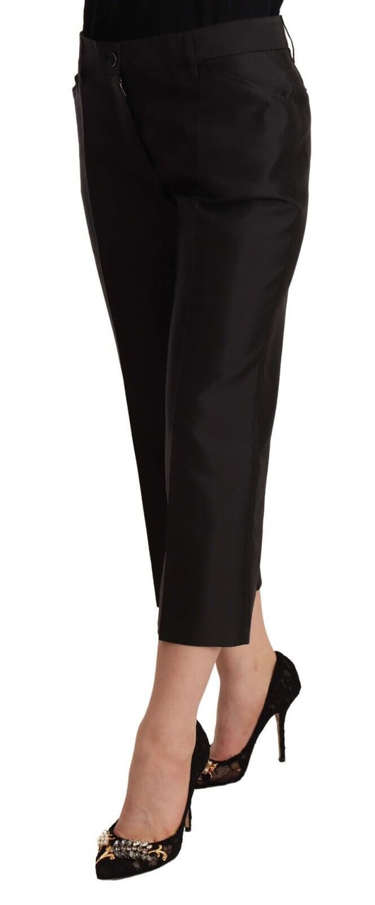 Dolce & Gabbana Black 100% Silk Flared Cropped Pants Zwart