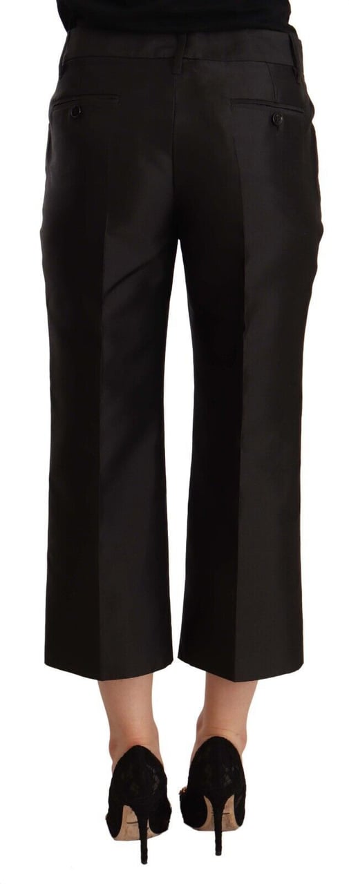 Dolce & Gabbana Black 100% Silk Flared Cropped Pants Zwart