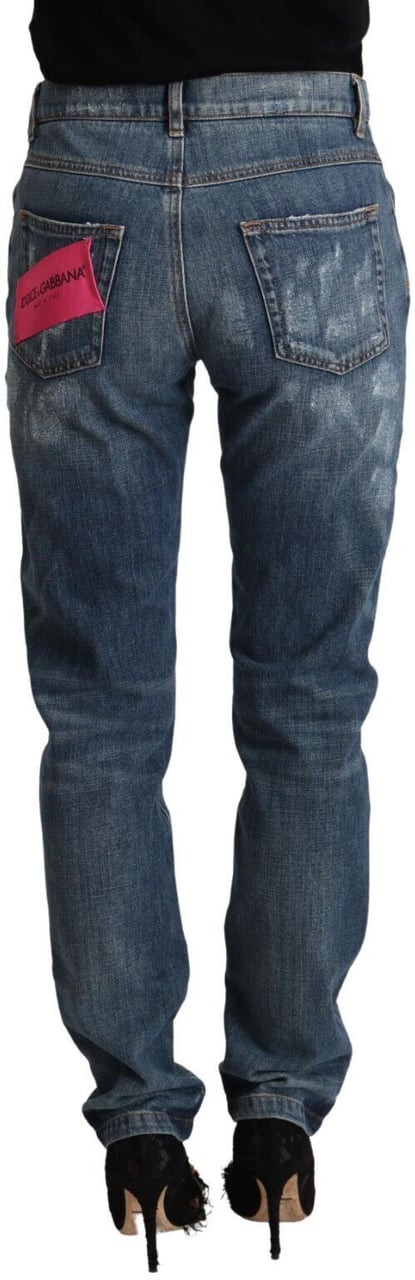 Dolce & Gabbana Blue Distressed Denim BOYFRIEND Skinny Jeans Blauw