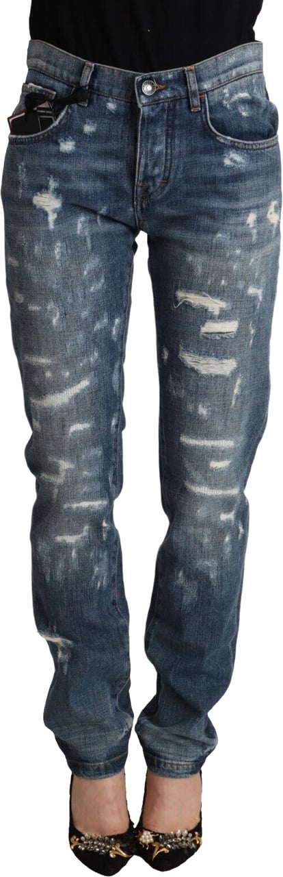 Dolce & Gabbana Blue Distressed Denim BOYFRIEND Skinny Jeans Blauw