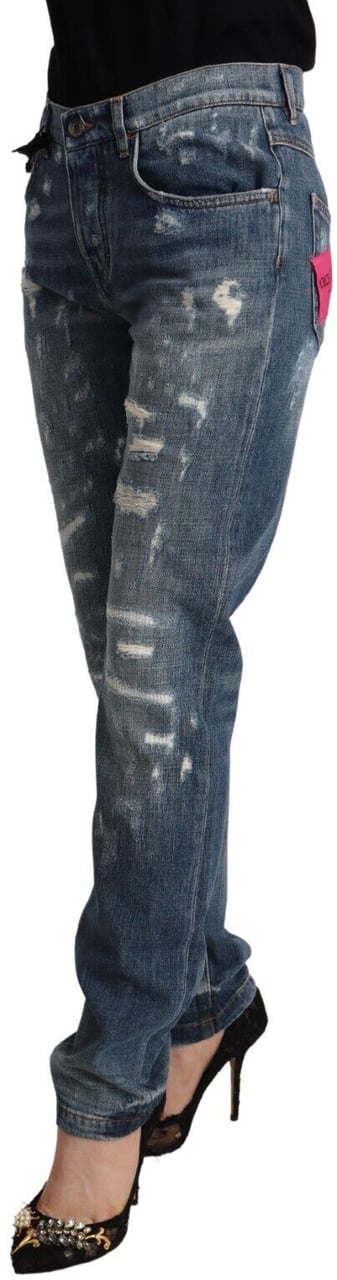 Dolce & Gabbana Blue Distressed Denim BOYFRIEND Skinny Jeans Blauw