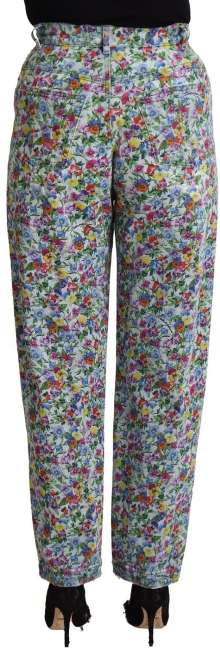 Dolce & Gabbana Blue Floral Print High Waist Denim Tapered Jeans Blauw