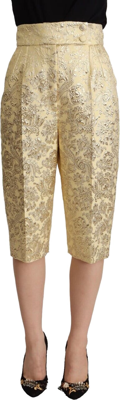Dolce & Gabbana Beige Floral Brocade High Waist Trouser Cropped Pants Beige