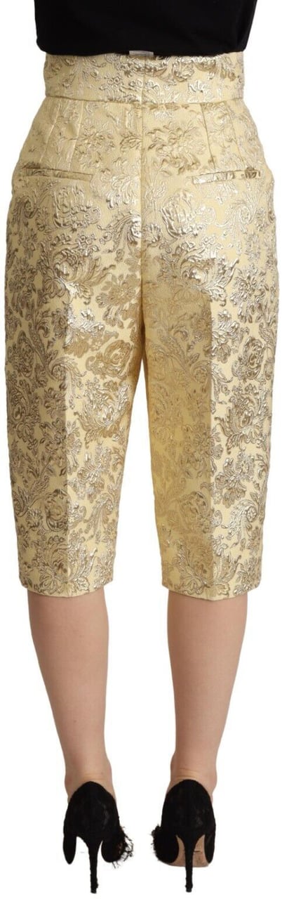 Dolce & Gabbana Beige Floral Brocade High Waist Trouser Cropped Pants Beige