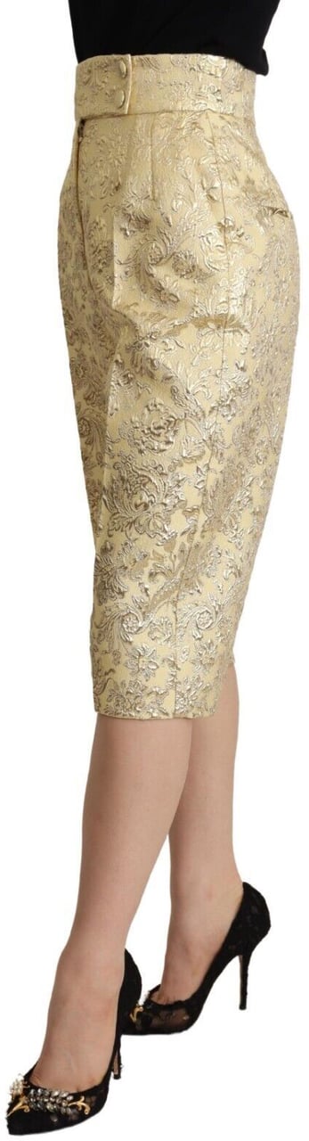 Dolce & Gabbana Beige Floral Brocade High Waist Trouser Cropped Pants Beige