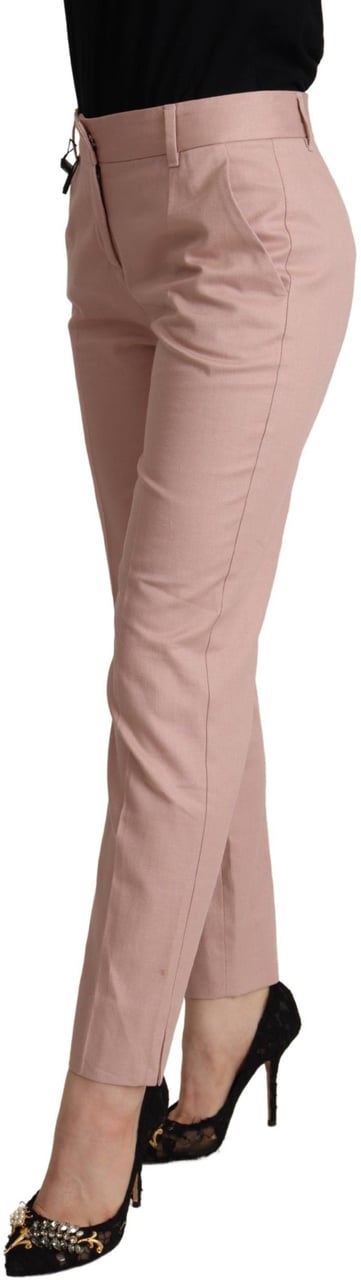 Dolce & Gabbana Pink Cotton Mid Waist Trouser Tapered Pants Roze