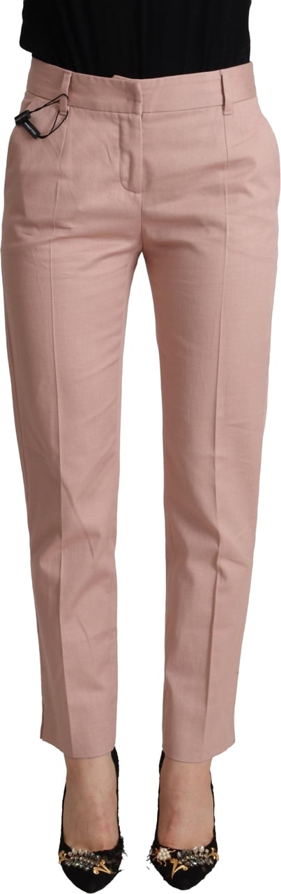 Dolce & Gabbana Pink Cotton Mid Waist Trouser Tapered Pants Roze
