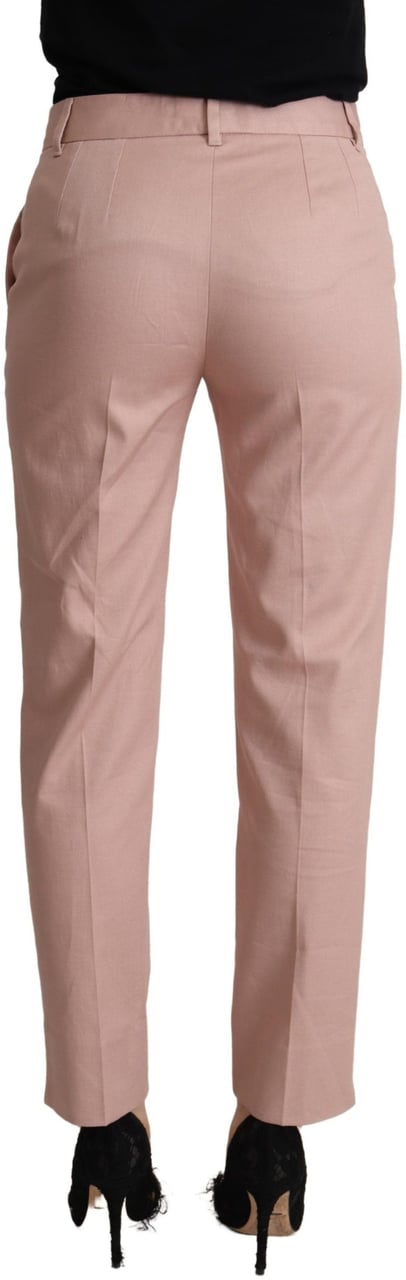 Dolce & Gabbana Pink Cotton Mid Waist Trouser Tapered Pants Roze