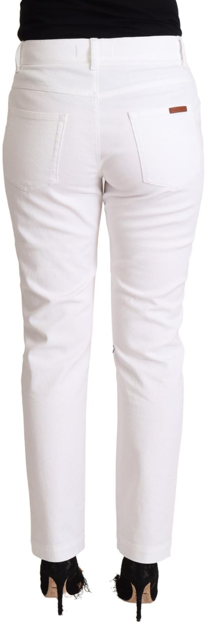 Dolce & Gabbana White Cotton Mid Waist Denim Tapered Jeans Wit