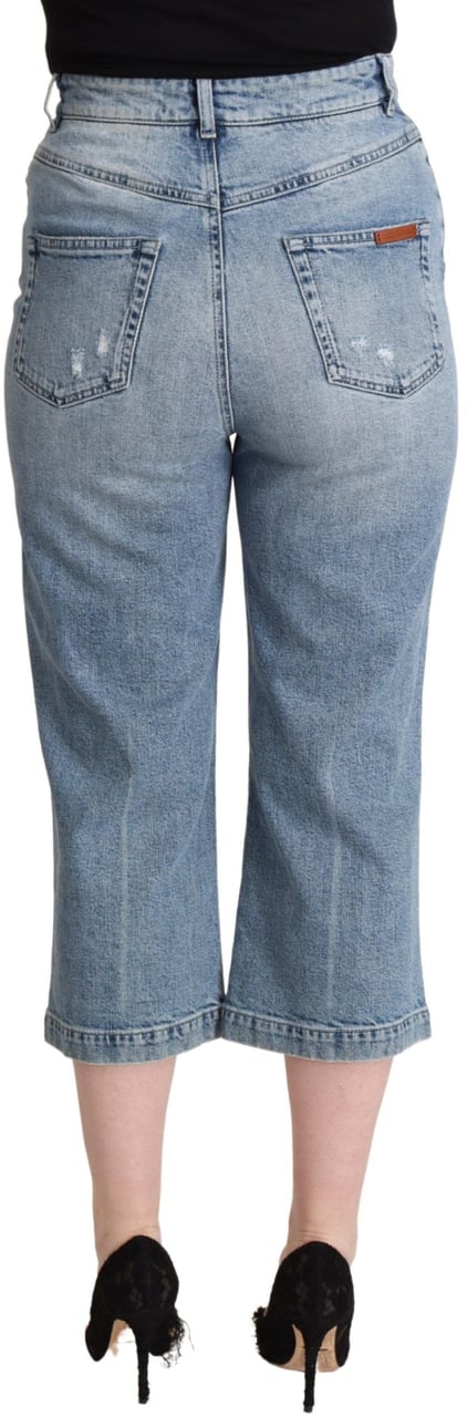 Dolce & Gabbana Blue Tattered Cotton Denim Capri Cropped Jeans Blauw