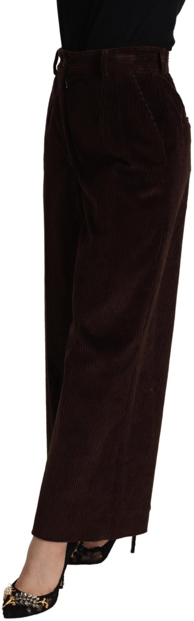 Dolce & Gabbana Brown Cotton High Waist Trouser Wide Leg Pants Zwart