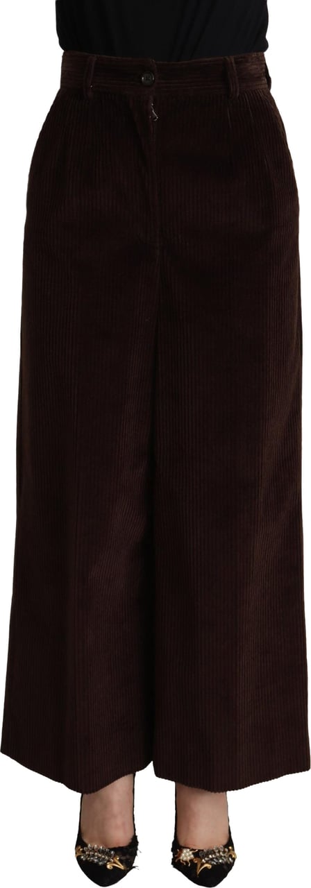 Dolce & Gabbana Brown Cotton High Waist Trouser Wide Leg Pants Zwart