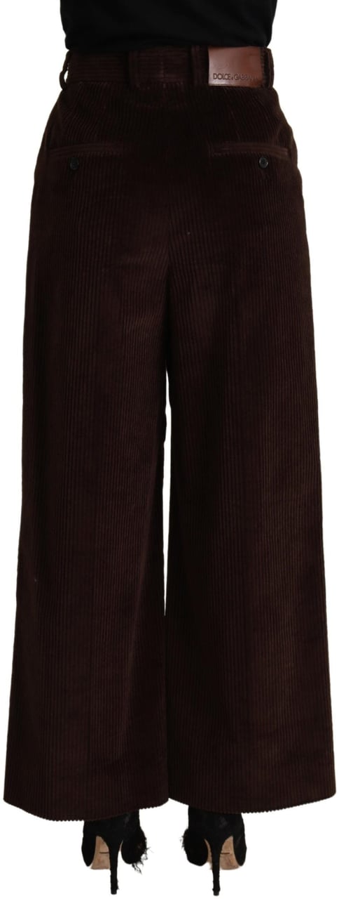 Dolce & Gabbana Brown Cotton High Waist Trouser Wide Leg Pants Zwart