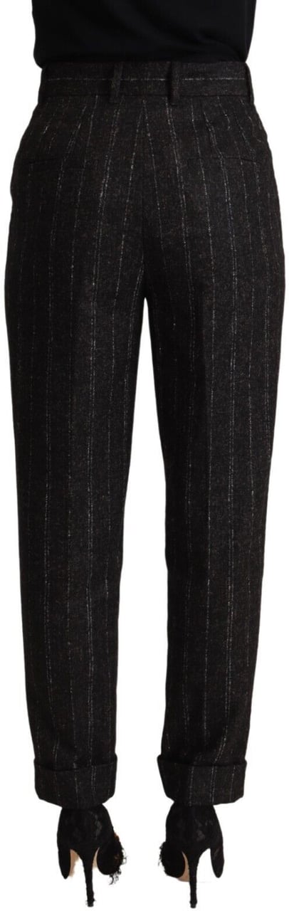Dolce & Gabbana Black Striped High Waist Tapered Pants Zwart