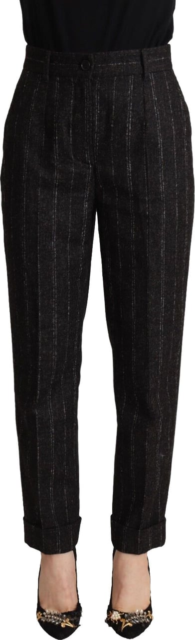 Dolce & Gabbana Black Striped High Waist Tapered Pants Zwart