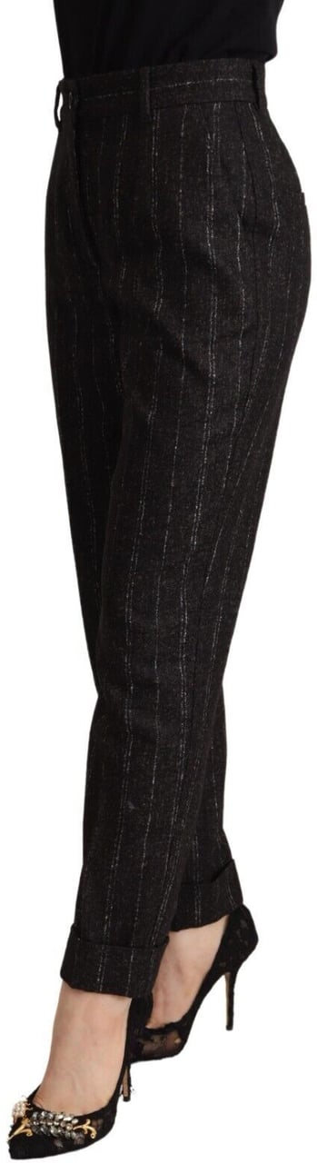 Dolce & Gabbana Black Striped High Waist Tapered Pants Zwart