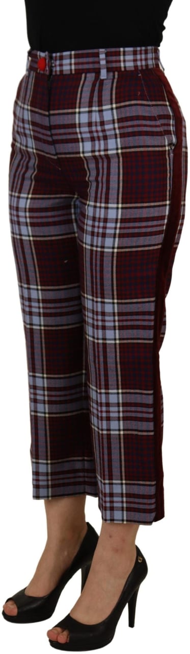 Dolce & Gabbana Gray Checked High Waist Cropped Trouser Pants Grijs