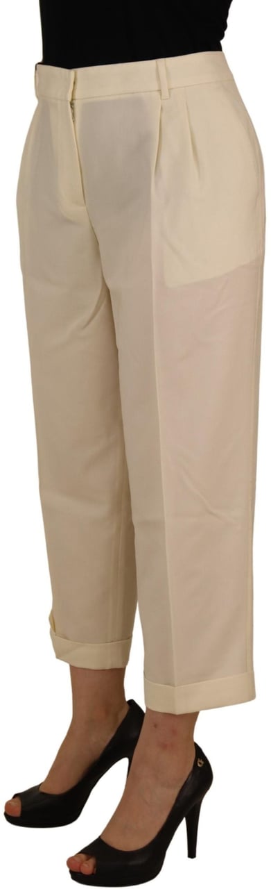 Dolce & Gabbana Ivory High Waist Cropped Folded Hem Trousers Pants Wit