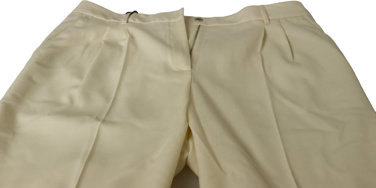 Dolce & Gabbana Ivory High Waist Cropped Folded Hem Trousers Pants Wit