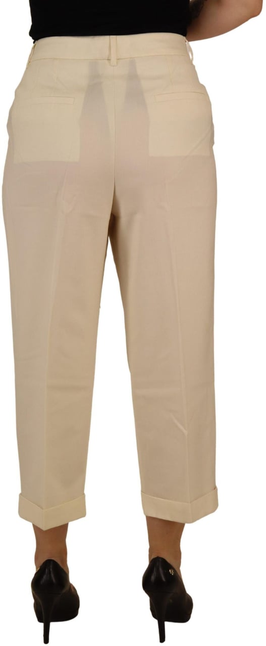 Dolce & Gabbana Ivory High Waist Cropped Folded Hem Trousers Pants Wit