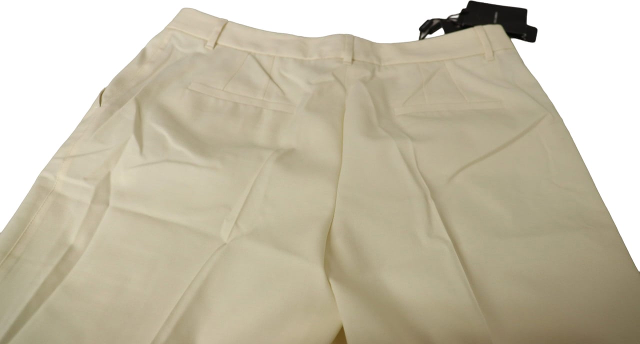 Dolce & Gabbana Ivory High Waist Cropped Folded Hem Trousers Pants Wit