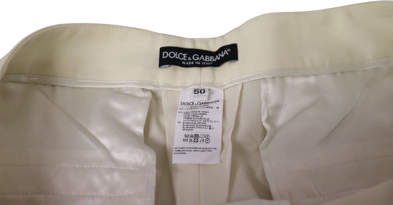 Dolce & Gabbana Ivory High Waist Cropped Folded Hem Trousers Pants Wit