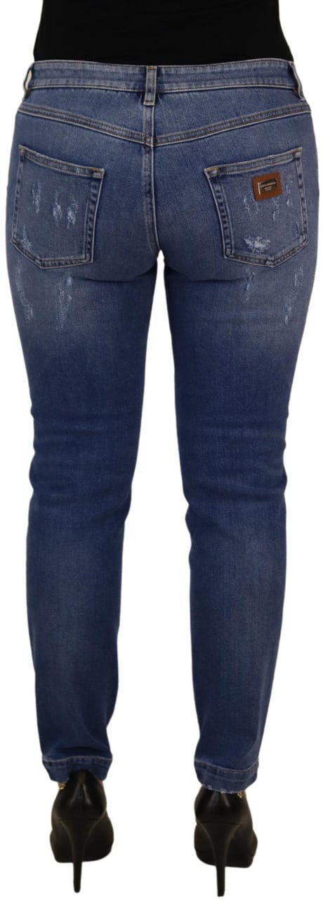 Dolce & Gabbana Blue Washed Cotton Skinny Low Waist Denim Jeans Blauw