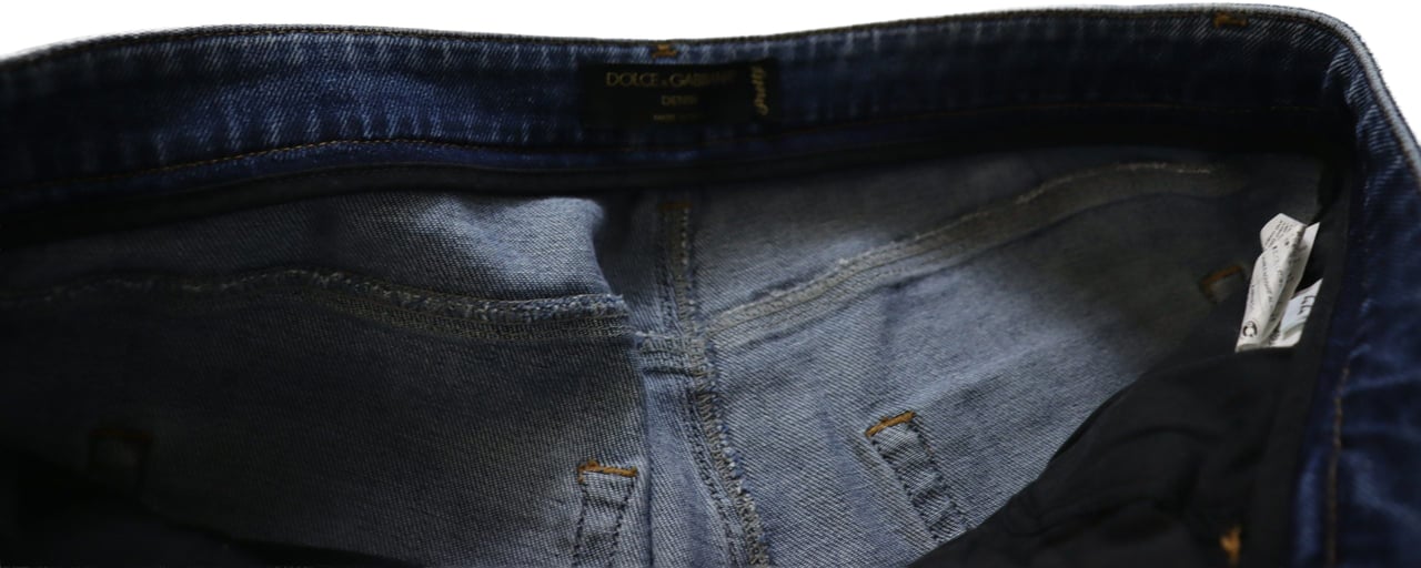 Dolce & Gabbana Blue Washed Cotton Skinny Low Waist Denim Jeans Blauw