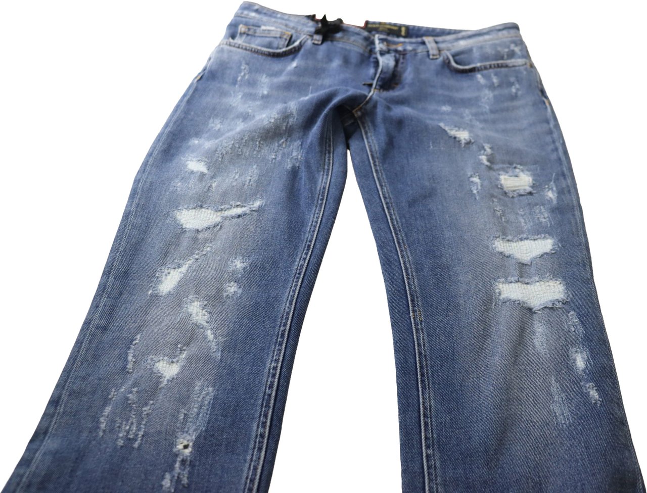 Dolce & Gabbana Blue Washed Cotton Skinny Low Waist Denim Jeans Blauw