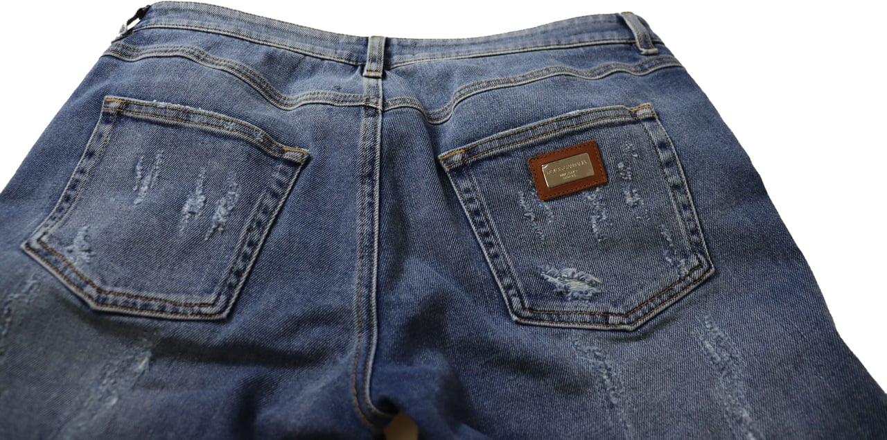 Dolce & Gabbana Blue Washed Cotton Skinny Low Waist Denim Jeans Blauw