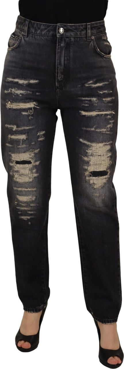 Dolce & Gabbana Black Washed Tattered High Waist Denim Jeans Zwart