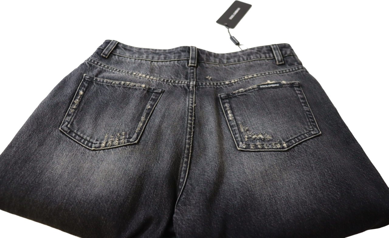Dolce & Gabbana Black Washed Tattered High Waist Denim Jeans Zwart